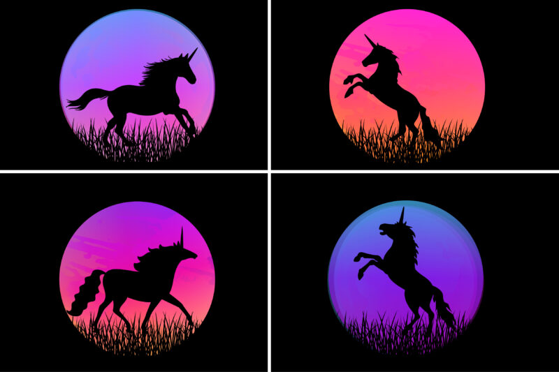 Unicorn Rainbow Sunset T-Shirt Graphic Bundle