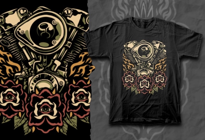 Harley machine with fired roses - Buy t-shirt designs