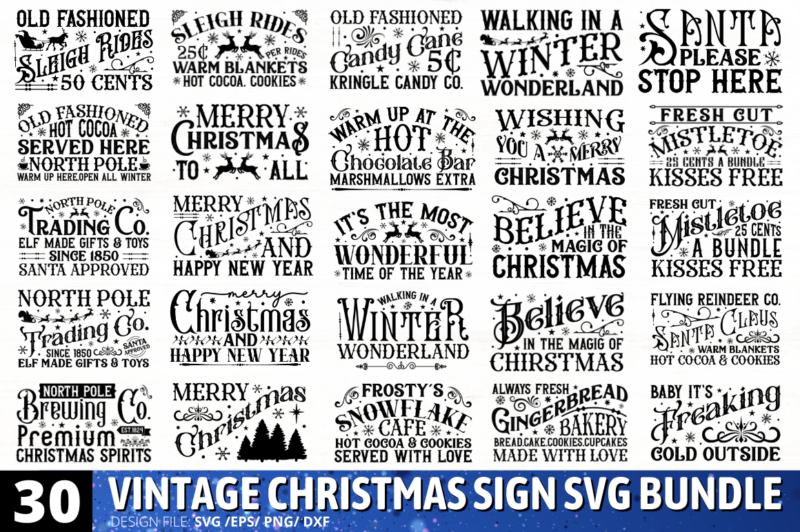 Vintage Christmas Sign Svg Bundle