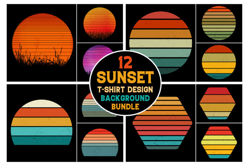 Retro Vintage Sunset T-Shirt Design Background