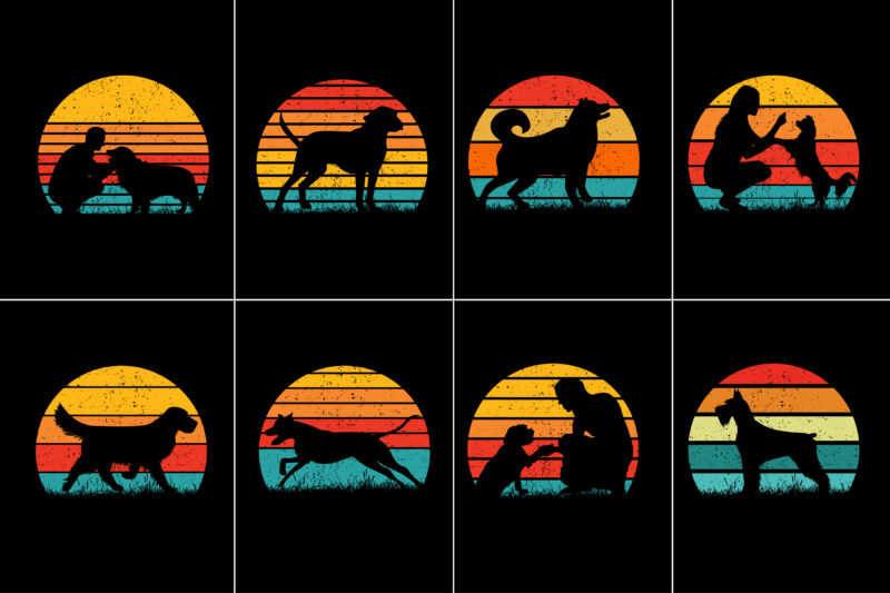 Dog Sunset Retro Vintage T-Shirt Graphic Bundle