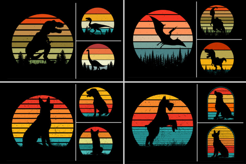 Retro Vintage Sunset T-Shirt Design Graphic Vector Background Bundle