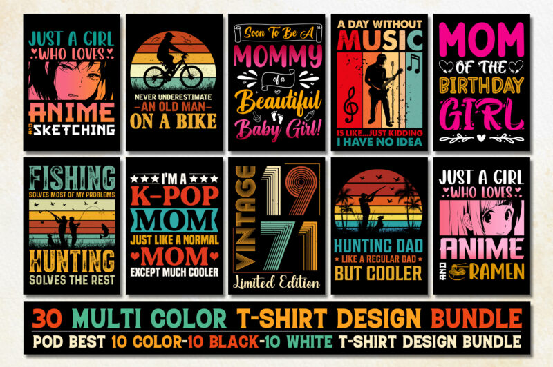 Vintage Sunset T-Shirt Design Bundle