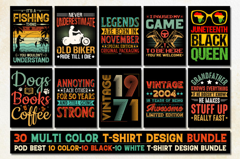 Vintage Typography T-Shirt Design Bundle