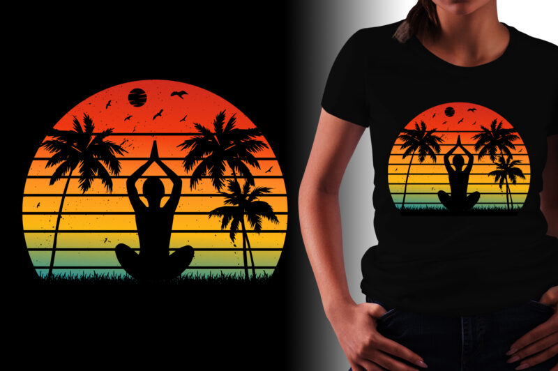 Sunset Retro Vintage T-Shirt Design Graphic Vector Background Bundle