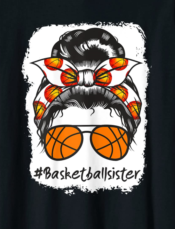 bleached basketball sister messy bun ball t shirt women