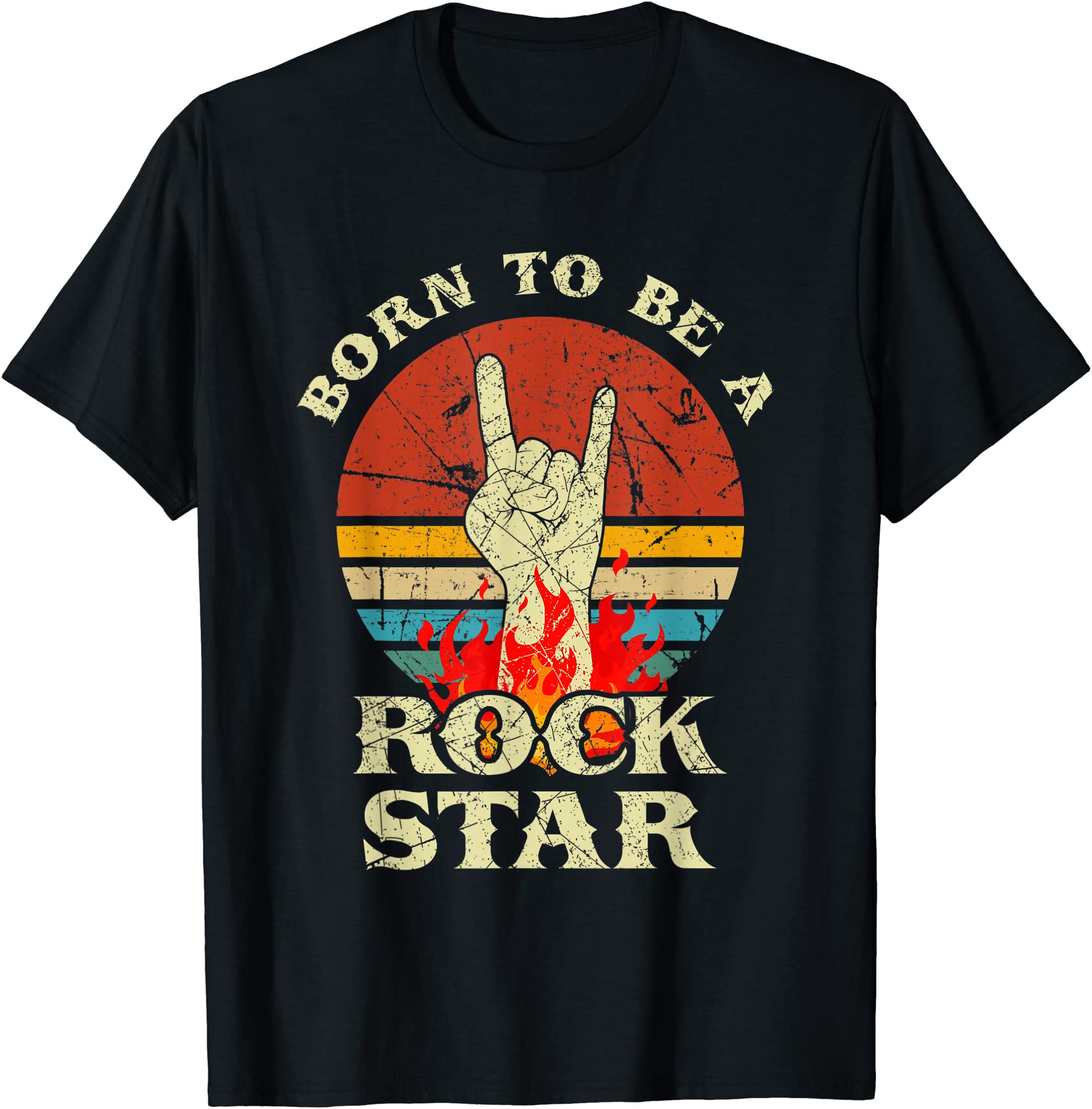 born to be rock star t shirt hand horns vintage retro t shirt men - Buy ...