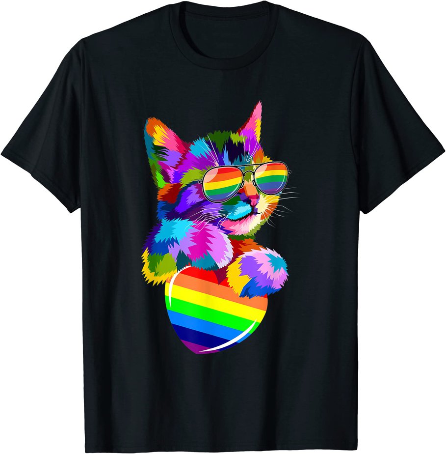 cute cat pride lgbt transgender flag heart gay lesbian t shirt men ...