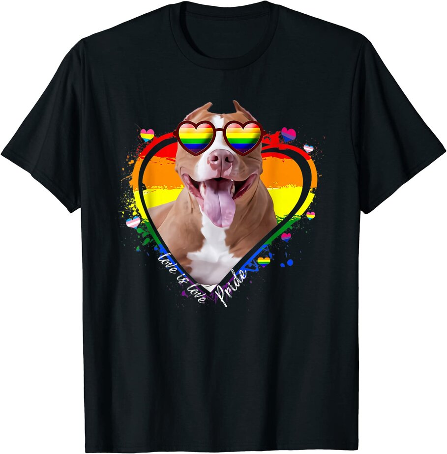 cute pitbull rainbow heart gay pride lgbt tee dog lover t shirt men ...