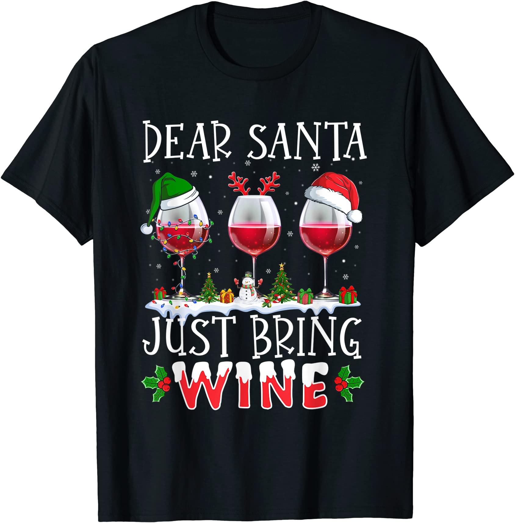 dear santa just bring wine christmas pajama costume drinking t shirt ...