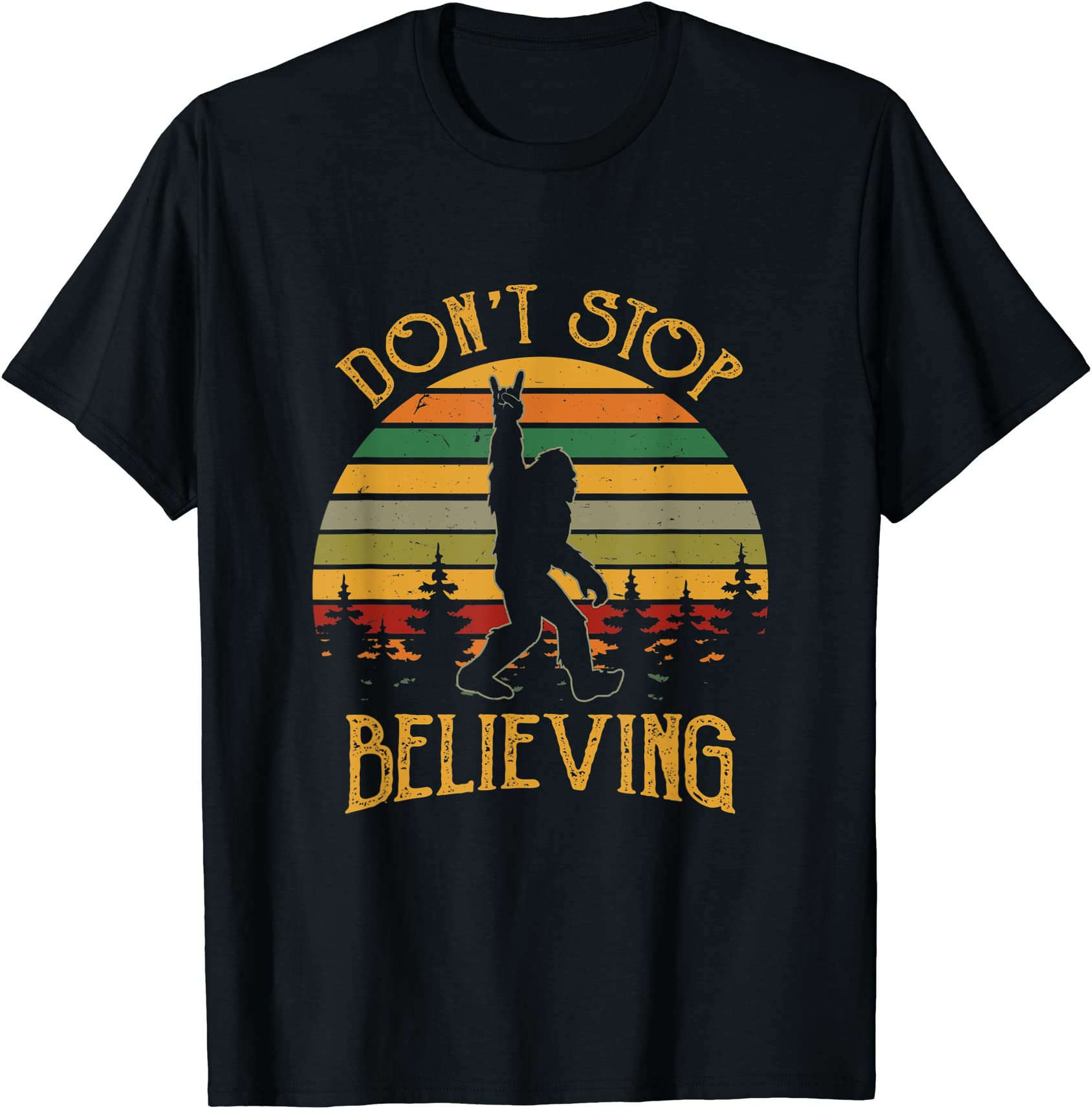 don39t stop believing bigfoot rock and roll retro sasquatch t shirt men ...