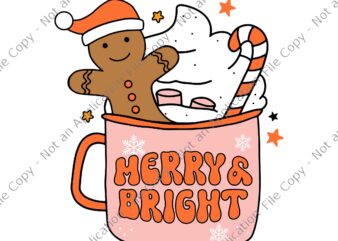 Retro Groovy Merry & Bright Gingerbread Christmas Svg, Merry Bright Svg, Gingerbread Christmas Svg, Christmas Svg t shirt design online