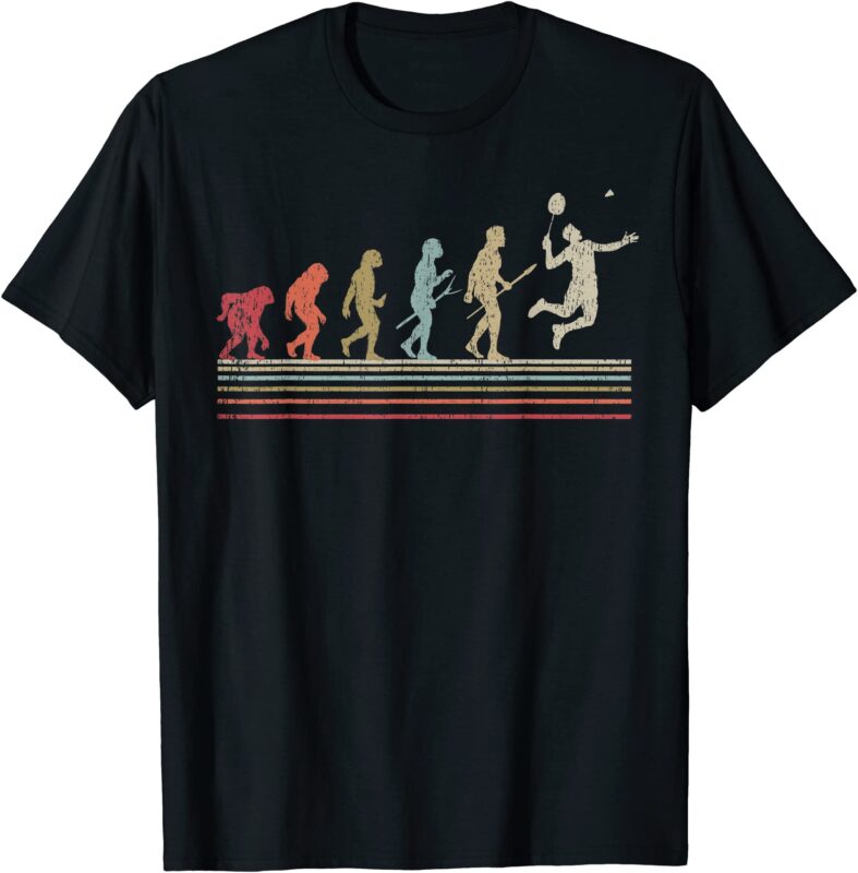 funny badminton vintage retro style evolution of man gift t shirt men ...