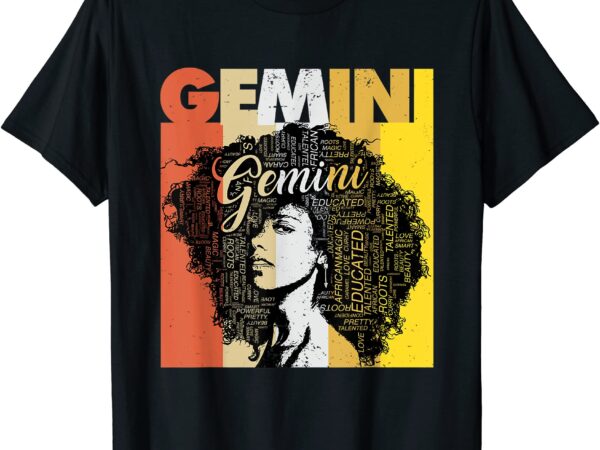 Gemini pride black women natural hair art word t shirt men