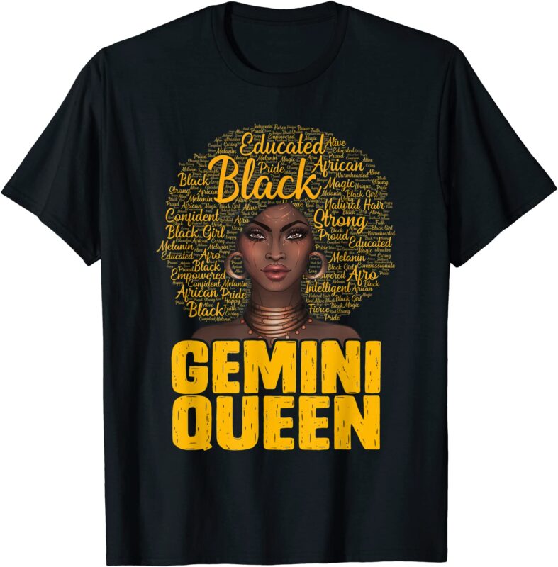 gemini queen black woman afro natural hair african american t shirt men