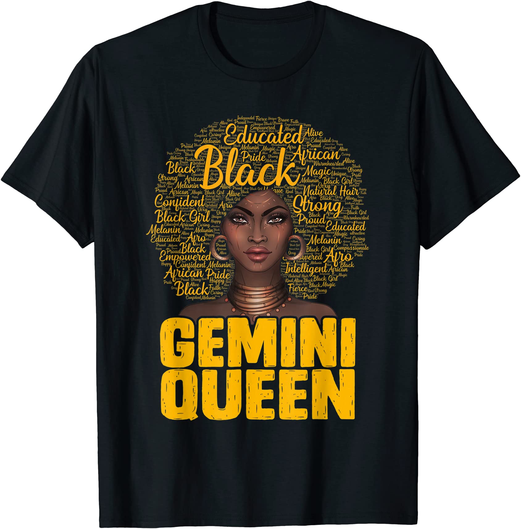 gemini queen black woman afro natural hair african american t shirt men ...