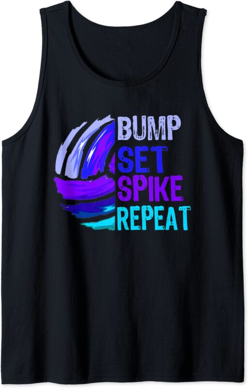 girls volleyball bump set spike repeat blue purple teen tank top men ...