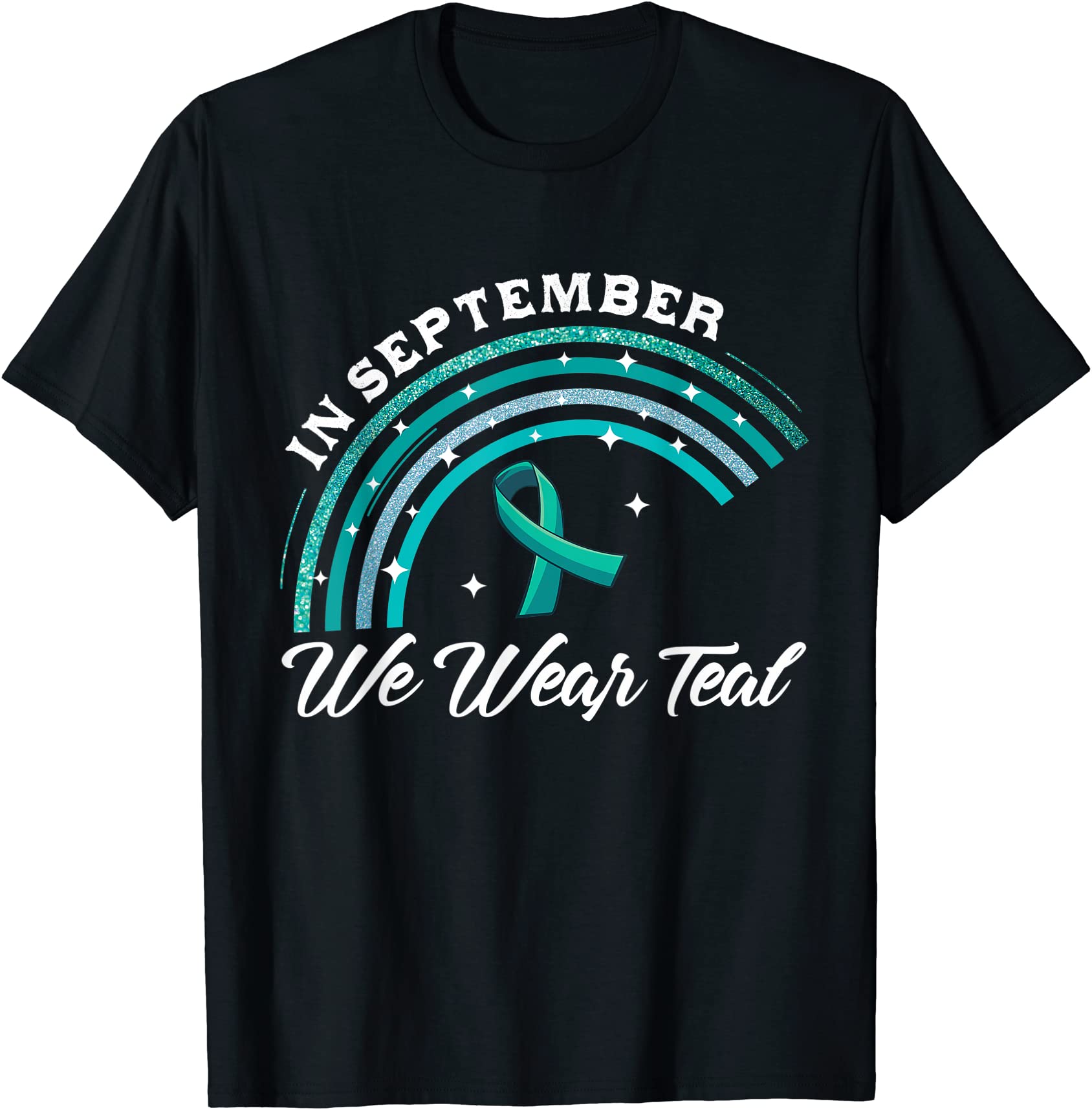 in september we wear teal rainbow ovarian cancer awareness t shirt men