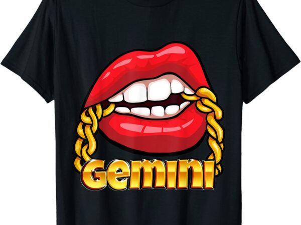 Juicy lips gold chain gemini zodiac sign t shirt men