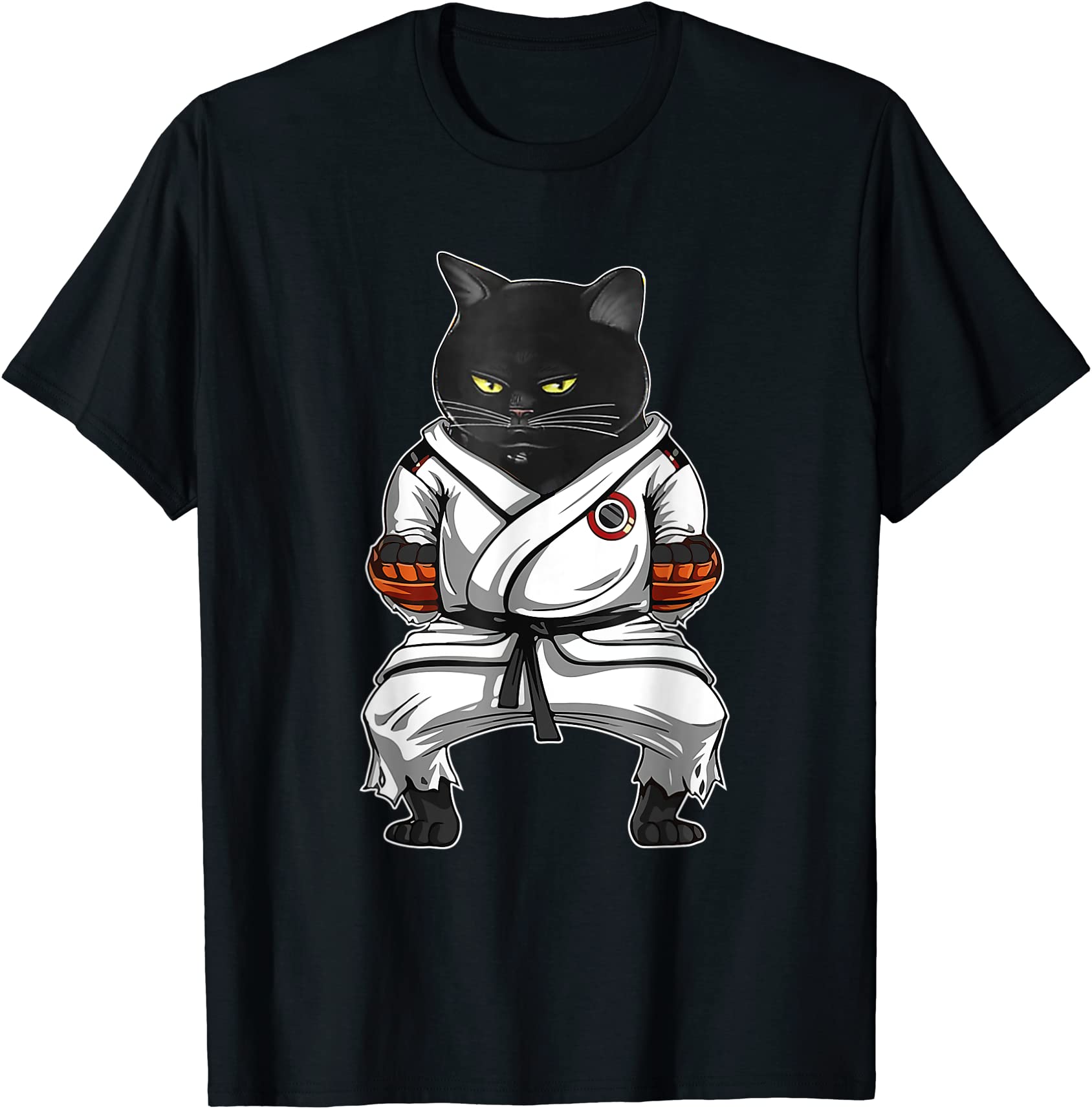 karate martial arts taekwondo cute black cat fighter white t shirt men ...