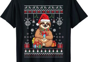 merry slothmas cute christmas sloth santa hat xmas sloth t shirt men