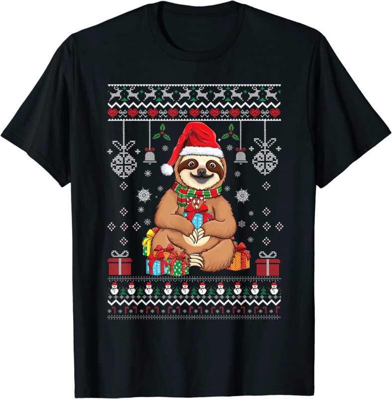 merry slothmas cute christmas sloth santa hat xmas sloth t shirt men