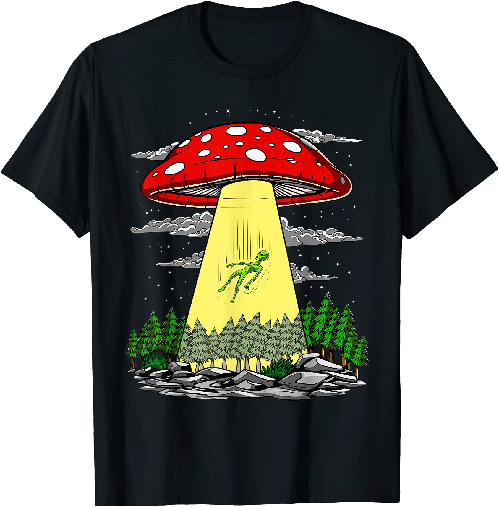 mushroom alien abduction psychedelic space ufo hippie fungi t shirt men ...