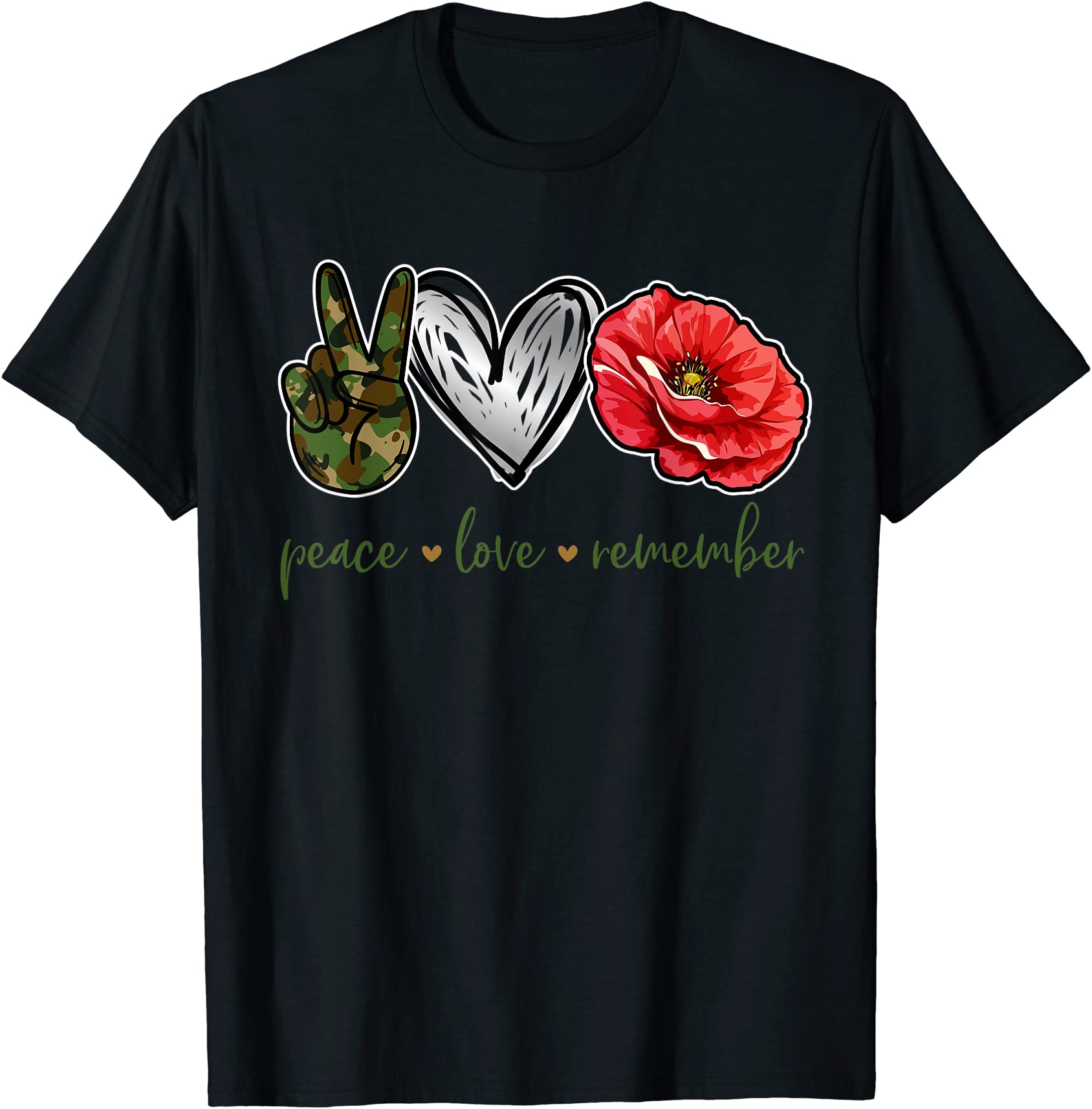 peace love remember red poppy flower soldier veteran day t shirt men ...