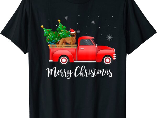 rhodesian ridgeback dog riding red truck christmas tree xmas t shirt 