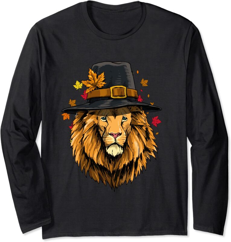 thanksgiving lion pilgrim turkey day autumn fall lion lover long sleeve t  shirt unisex - Buy t-shirt designs