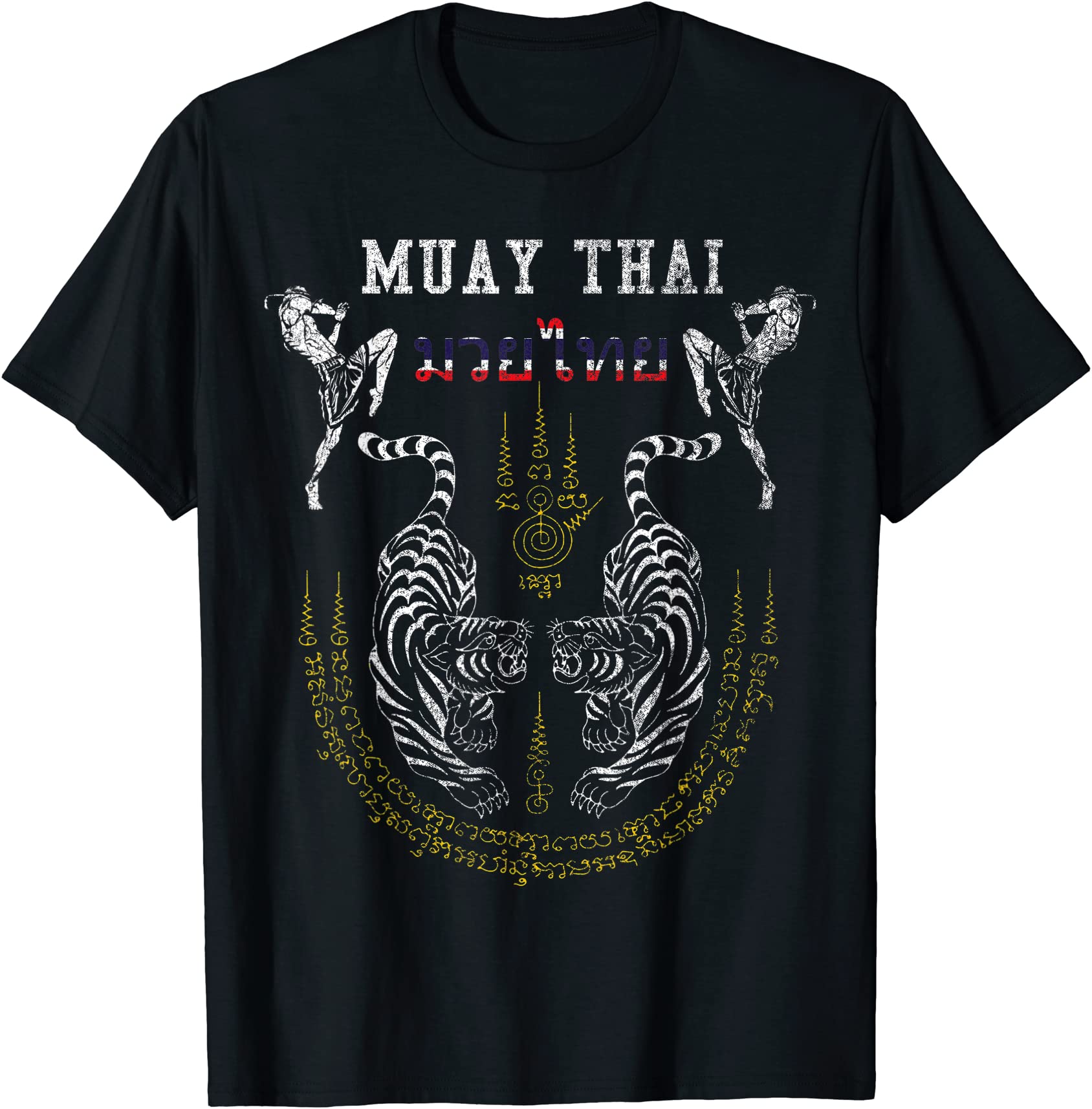 twin tiger sak yant muay thai fighter tee martial art t shirt ...