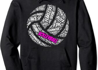 volleyball hoodie for girls and women pink volleyball words unisex