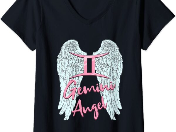 Womens gemini angel zodiac sign with angel wings for women v neck t shirt women