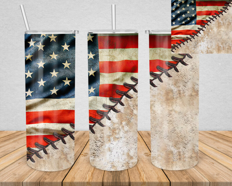 American Flag Baseball 20oz Tumbler Design, Vintage Baseball Tumbler, American Flag, Baseball Lover, Vintage American Flag Tumbler Design T637