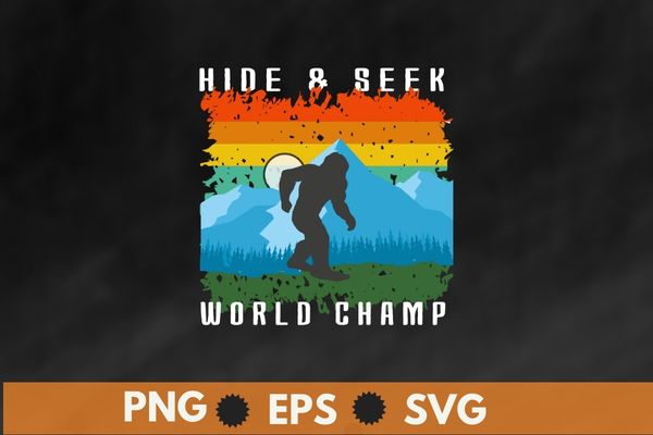 Bigfoot Hide & Seek World Champ Sasquatch Silhouette T-Shirt design svg, Bigfoot, Hide & Seek World Champ, Sasquatch, Yeti, Mythical creature, Himalayan, mountain, vintage,