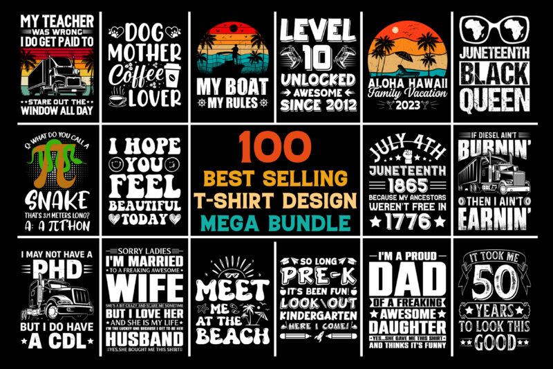 100 T-Shirt Design Bundle-Trendy Pod Best T-Shirt Design Bundle