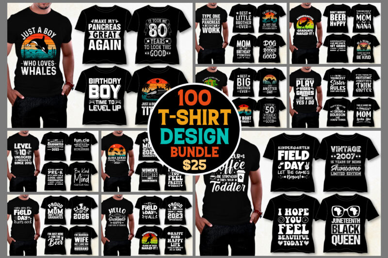 100 T-Shirt Design Bundle-Trendy Pod Best T-Shirt Design Bundle