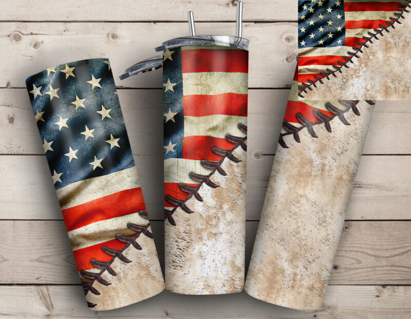 American Flag Baseball 20oz Tumbler Design, Vintage Baseball Tumbler, American Flag, Baseball Lover, Vintage American Flag Tumbler Design T637