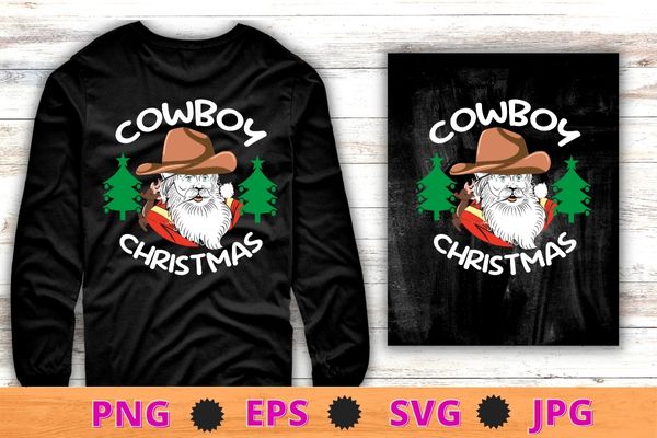 Retro Groovy Cowboy Christmas Cute Santa Claus Western Xmas T-Shirt design svg, Cowboy Christmas, Western Country Cowboy, Retro Groovy Cowboy Christmas