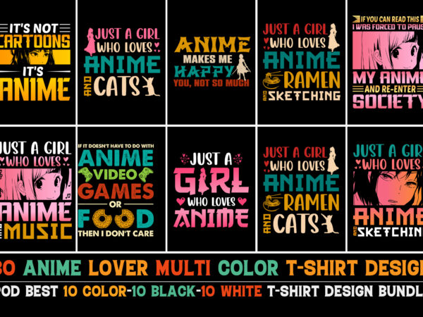 Anime colorful t-shirt design bundle