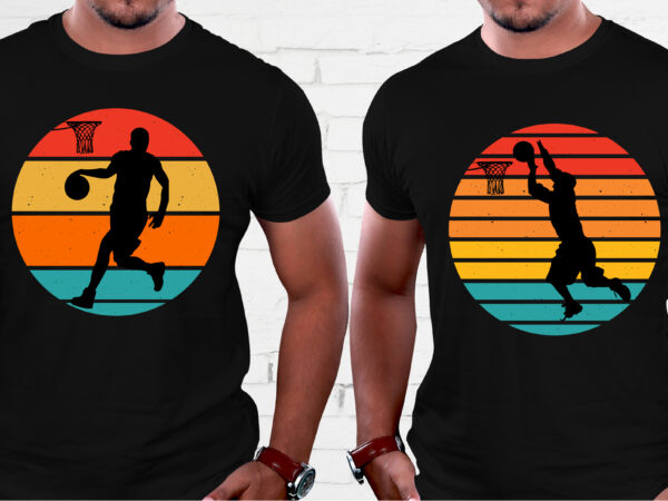 Basketball sunset retro vintage t-shirt graphic