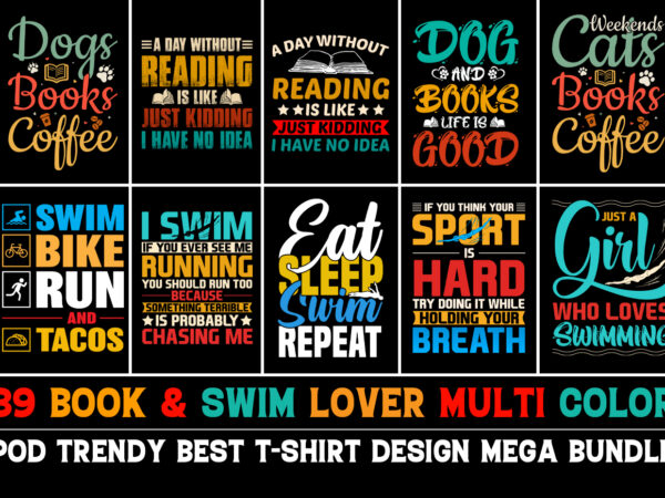 Book swim t-shirt design bundle