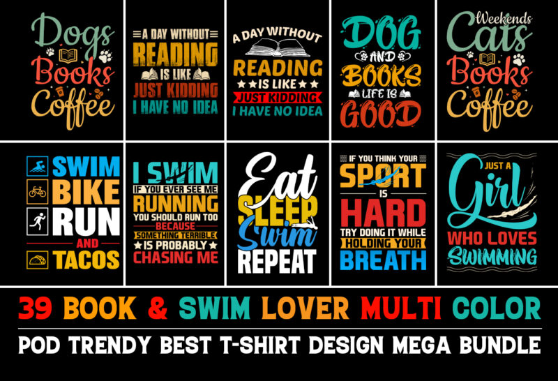 Book Swim T-Shirt Design Bundle