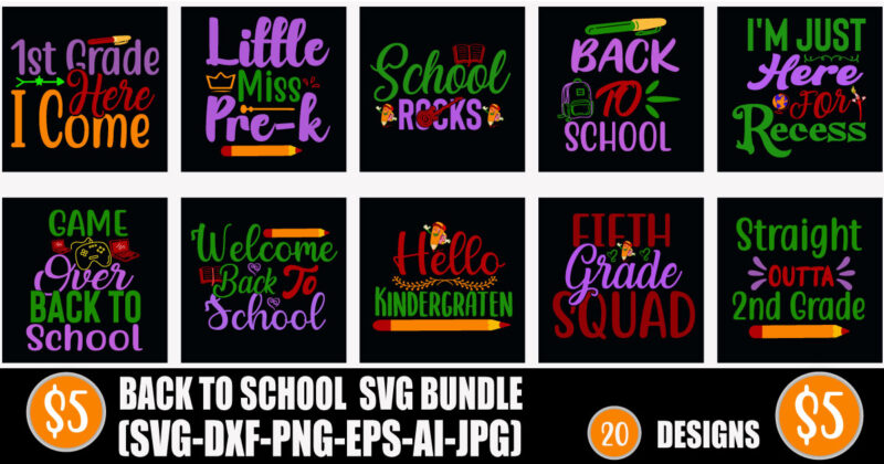 Back to school Svg Bundle,Back to School Svg Bundle, Hello Grade Svg, First Day of School Svg, Teacher Svg, Shirt Design, Cut File for Cricut, Silhouette, PNG, DXF,Back to School