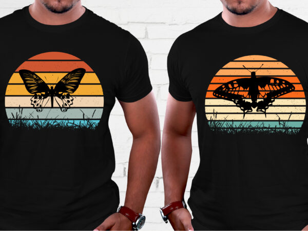 Butterfly retro vintage sunset t-shirt graphic