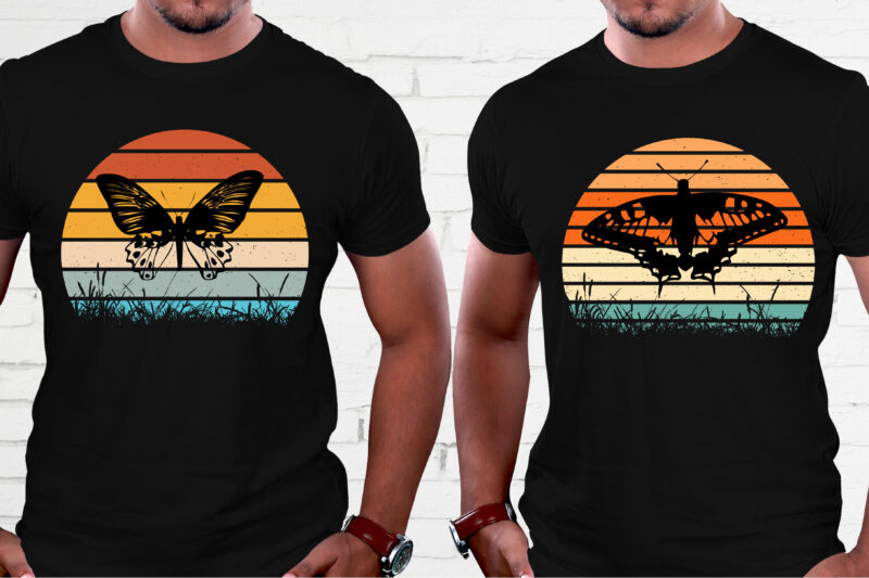 Butterfly Retro Vintage Sunset T-Shirt Graphic