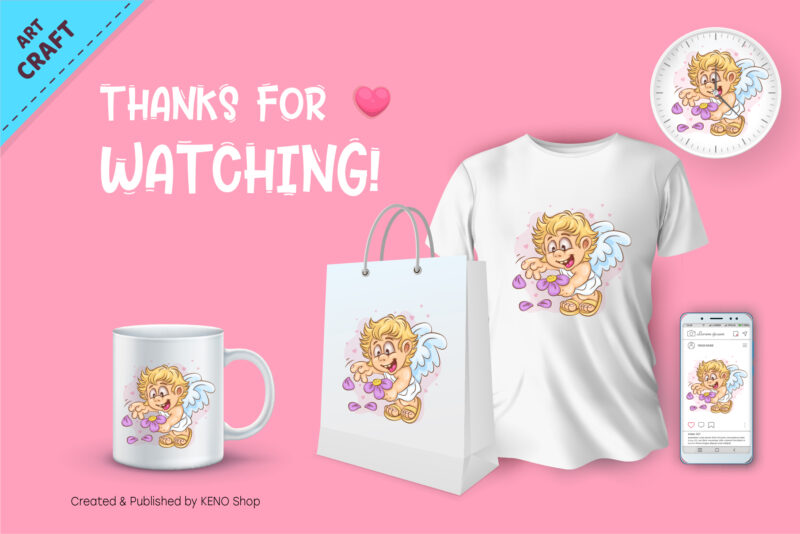 Cartoon Cupid and Flower. Clipart