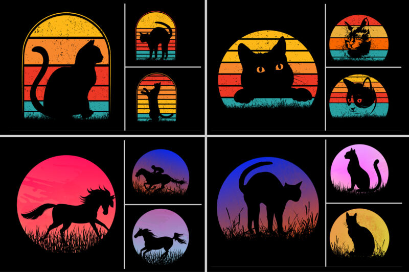 Retro Vintage Sunset T-Shirt Design Graphic Bundle