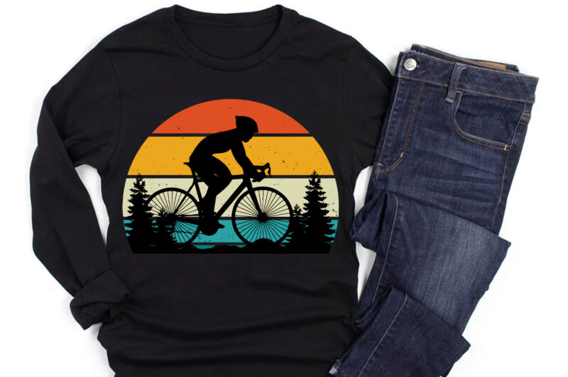 Cycling Retro Vintage Sunset T-Shirt Design