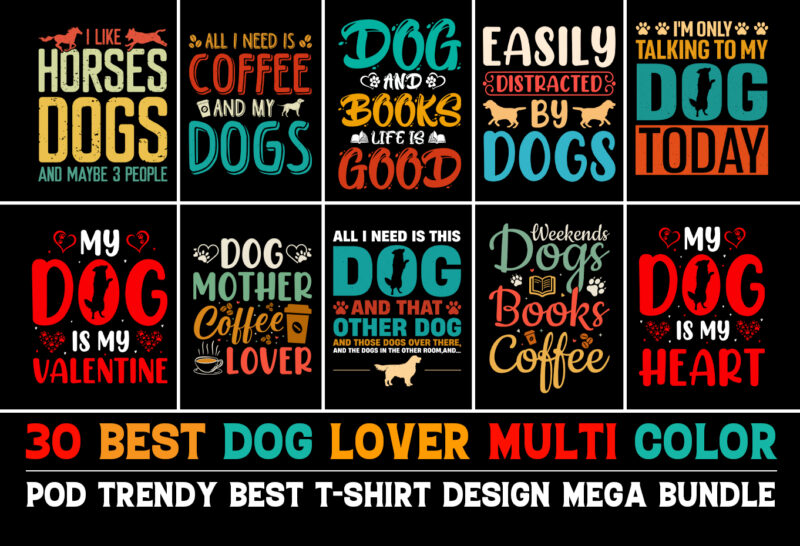 Dog Typography T-Shirt Design Bundle